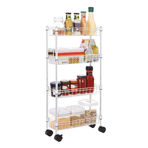 STARSKY Slim Rolling Cart, 4Tier Slim Rolling Trolley, Narrow Kitchen Cart, High Load Bearing